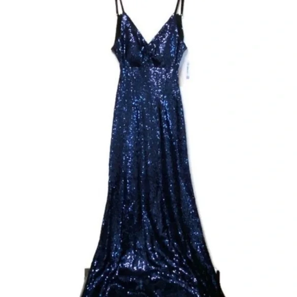 Morgan & Co size 5/6 keyhole back navy sequins dress - Picture 5 of 16